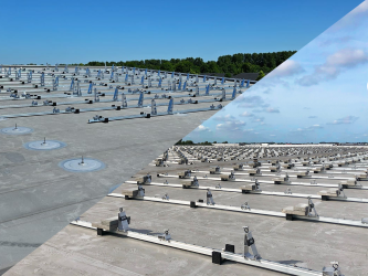 Combination of pv anchors and ballast solar installation - hybrid flat roof solar mount system